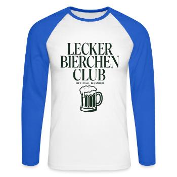 Lecker Bierchen Club - Unisex Baseballshirt langarm - Weiß/Royalblau - Vorne - Nik (191cm)