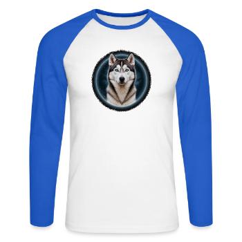 Nachthimmel Husky Porträt - Unisex Baseballshirt langarm - Weiß/Royalblau - Vorne - Nik (191cm)