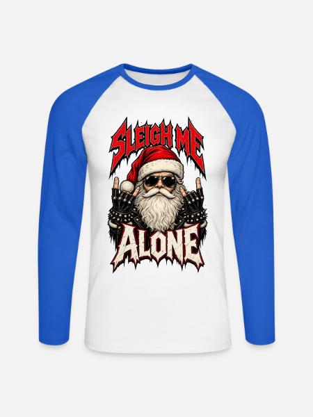 Sleh Me Alone, Santa Rock - Unisex Baseballshirt langarm - Weiß/Royalblau