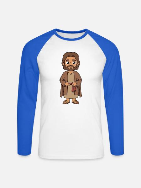 Jesus Cartoon  - Unisex Baseballshirt langarm - Weiß/Royalblau