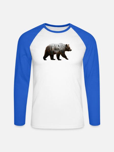 Bär mit Nebelwald - Unisex Baseballshirt langarm - Weiß/Royalblau