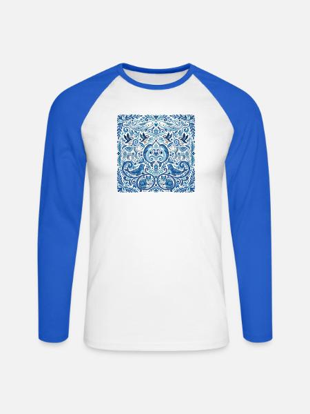 Arktische Tiere im Folklore-Stil - Unisex Baseballshirt langarm - Weiß/Royalblau
