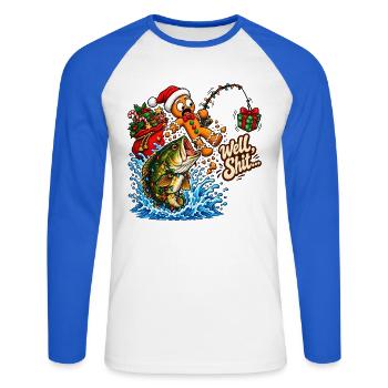 Well Shit Gingerbread Fishing Christmas Bass Humor - Unisex Baseballshirt langarm - Weiß/Royalblau - Vorne - Nik (191cm)