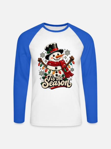 Tis the Season Schneemann-Lichter - Unisex Baseballshirt langarm - Weiß/Royalblau