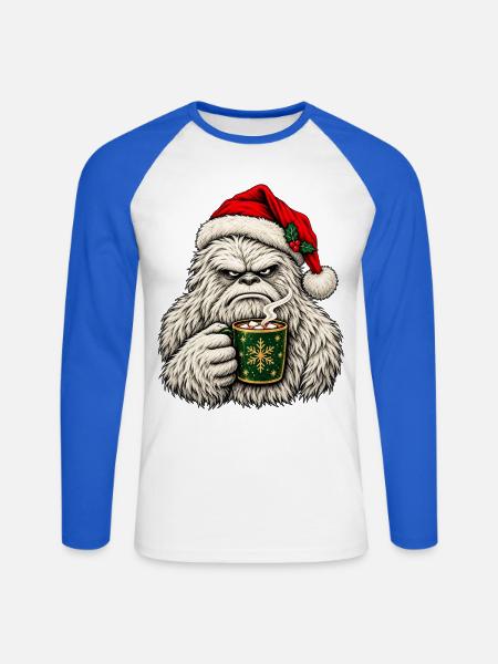 Gemütlicher Winter-Yeti mit Kakao - Unisex Baseballshirt langarm - Weiß/Royalblau