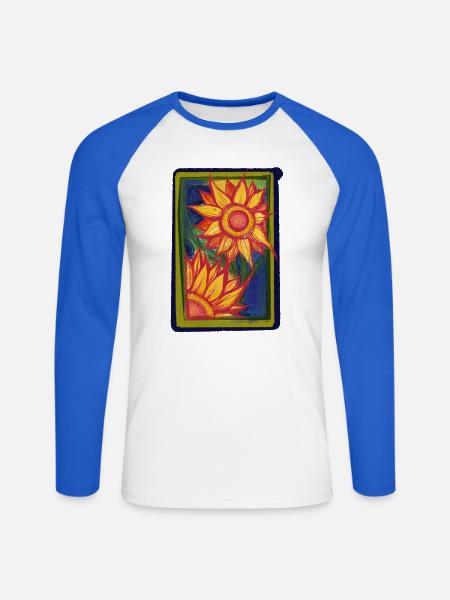 Sonnenblumen-Burst-Rahmen - Unisex Baseballshirt langarm - Weiß/Royalblau