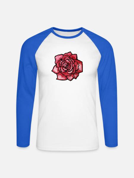 Karmesinrote Aquarellrose - Unisex Baseballshirt langarm - Weiß/Royalblau