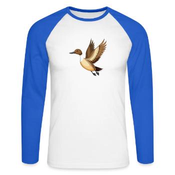 Schwanzente fliegt - Unisex Baseballshirt langarm - Weiß/Royalblau - Vorne - Nik (191cm)