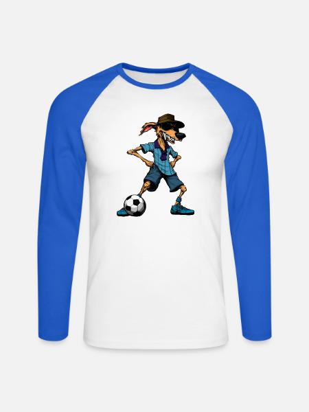 Australian Shepherd Fussball / Hund - Unisex Baseballshirt langarm - Weiß/Royalblau