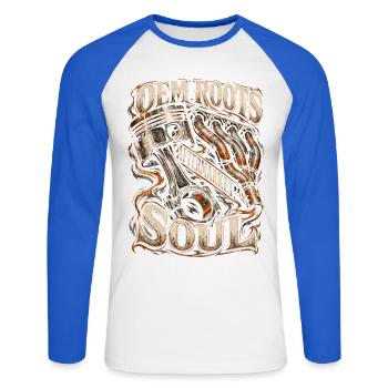 USDM USA Autos United States Domectic Market - Unisex Baseballshirt langarm - Weiß/Royalblau - Vorne - Nik (191cm)