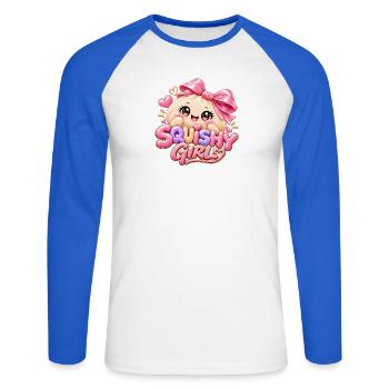 Squishy Girls Kawaii Herz Charm - Unisex Baseballshirt langarm - Weiß/Royalblau - Vorne - Nik (191cm)