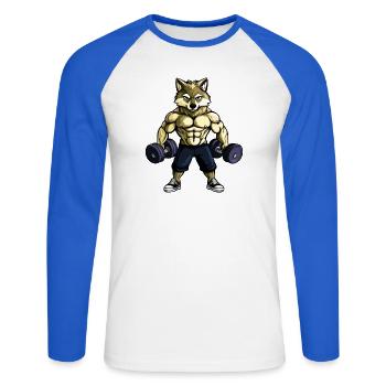 Starker Wolf / Bodybuilding - Unisex Baseballshirt langarm - Weiß/Royalblau - Vorne - Nik (191cm)