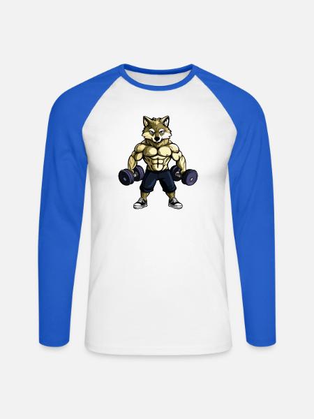 Starker Wolf / Bodybuilding - Unisex Baseballshirt langarm - Weiß/Royalblau