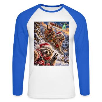 Christmas Raccoon Selfie Bigfoot T Rex Santa UFO - Unisex Baseballshirt langarm - Weiß/Royalblau - Vorne - Nik (191cm)