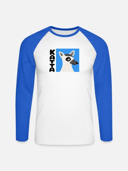 Katta Lemuren Design - Unisex Baseballshirt langarm - Weiß/Royalblau