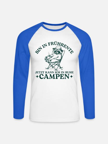 Frührente Waschbär in Ruhe Campen - Unisex Baseballshirt langarm - Weiß/Royalblau