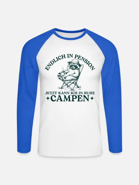Pension Waschbär in Ruhe Campen - Unisex Baseballshirt langarm - Weiß/Royalblau