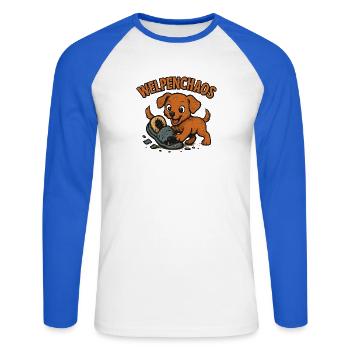 Welpenchaos Geschenk für frischgebackene Halter - Unisex Baseballshirt langarm - Weiß/Royalblau - Vorne - Nik (191cm)