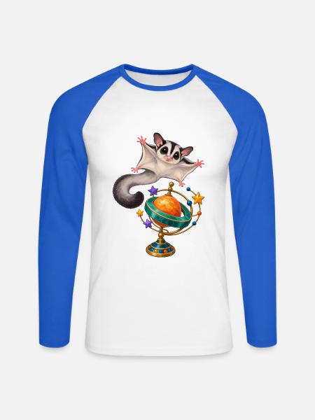 Gleitbeutler mit buntem Planeten-Ringkreisel - Unisex Baseballshirt langarm - Weiß/Royalblau