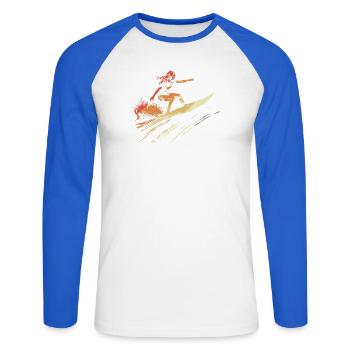 Retro Surfer Frau - Unisex Baseballshirt langarm - Weiß/Royalblau - Vorne - Nik (191cm)