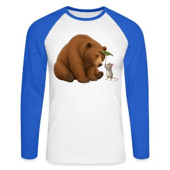 Bär und Maus - Unisex Baseballshirt langarm - Weiß/Royalblau - Vorne - Nik (191cm)