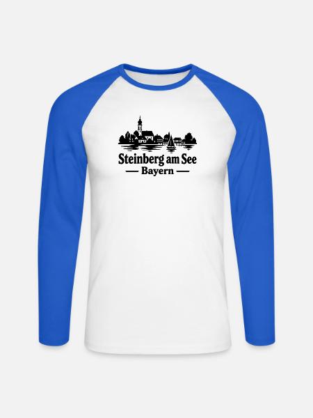 Steinberg See Silhouette Bayern - Unisex Baseballshirt langarm - Weiß/Royalblau