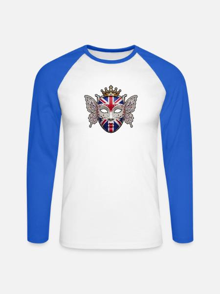 Britische königliche Maske mit Schmetterlingen - Unisex Baseballshirt langarm - Weiß/Royalblau