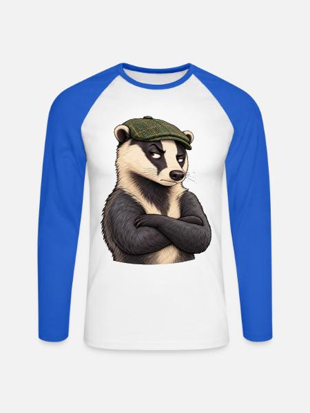 Verdächtiger Flatcap-Dachs - Unisex Baseballshirt langarm - Weiß/Royalblau