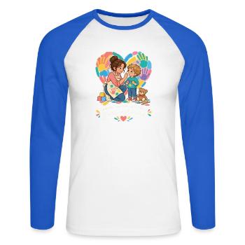 Erzieherin Geschenk Kita Dankeschön - Unisex Baseballshirt langarm - Weiß/Royalblau - Vorne - Nik (191cm)