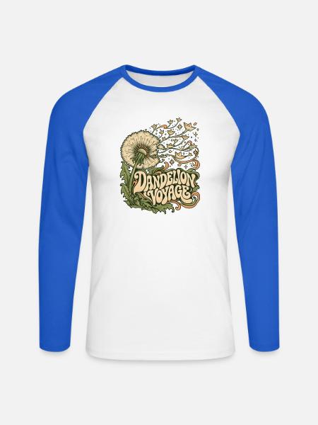 Dandelion Voyage: Psychedelic Bloom - Unisex Baseballshirt langarm - Weiß/Royalblau