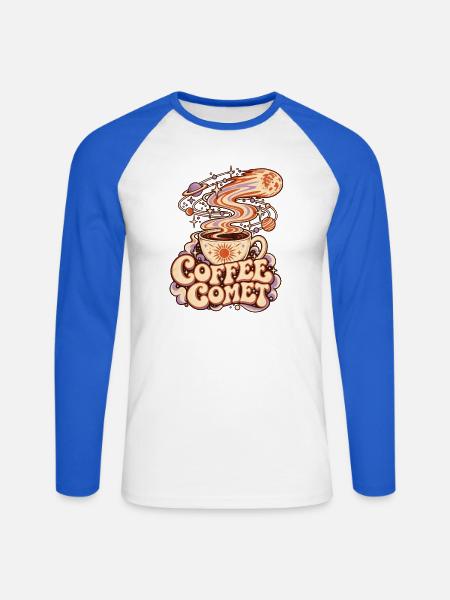 Kaffeekomet Kosmos-Illustration - Unisex Baseballshirt langarm - Weiß/Royalblau