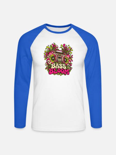 Bass Bloom Neon-Blüten Boombox - Unisex Baseballshirt langarm - Weiß/Royalblau
