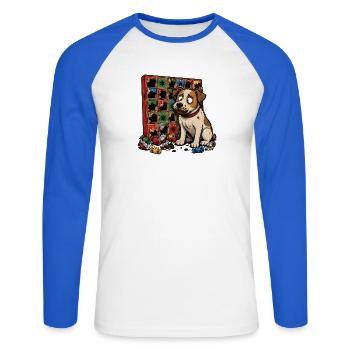 Hund Adventskalender Schokolade Comic T-Shirt - Unisex Baseballshirt langarm - Weiß/Royalblau - Vorne - Nik (191cm)