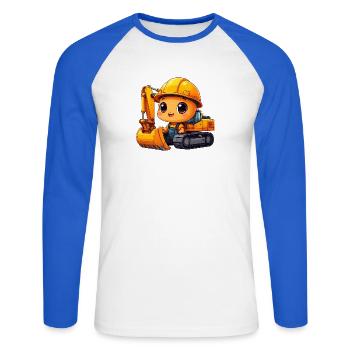 Kleiner Kawaii Bagger Bauarbeiter Helm T-Shirt - Unisex Baseballshirt langarm - Weiß/Royalblau - Vorne - Nik (191cm)