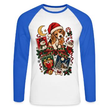 Weihnachts-Beagle-Welpendesign – Festlicher Hund - Unisex Baseballshirt langarm - Weiß/Royalblau - Vorne - Nik (191cm)