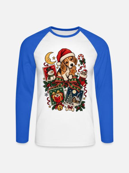 Weihnachts-Beagle-Welpendesign – Festlicher Hund - Unisex Baseballshirt langarm - Weiß/Royalblau