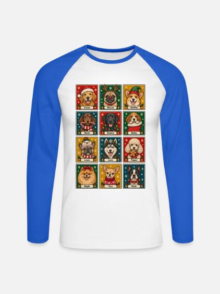 Weihnachtshundeporträts – Festliche Hunderassen - Unisex Baseballshirt langarm - Weiß/Royalblau