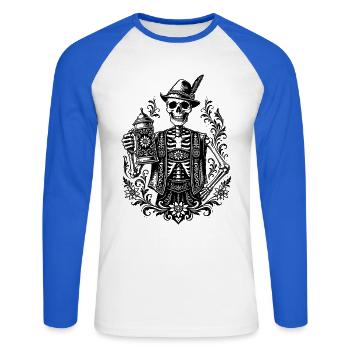 Bayerisches Skelett - Unisex Baseballshirt langarm - Weiß/Royalblau - Vorne - Nik (191cm)