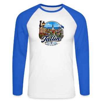 Tallin - Estonia - Estland - Baltikum - Koordinate - Unisex Baseballshirt langarm - Weiß/Royalblau - Vorne - Nik (191cm)