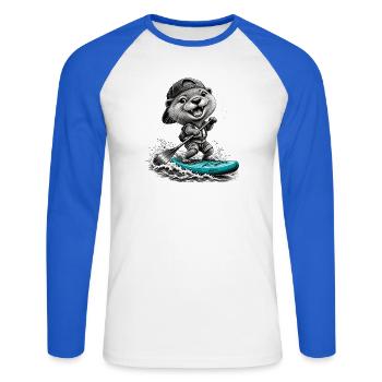 Standup-Otter Surfing - Unisex Baseballshirt langarm - Weiß/Royalblau - Vorne - Nik (191cm)