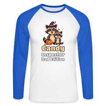 Candy Inspector, Dad Edition – Halloween Waschbär - Unisex Baseballshirt langarm - Weiß/Royalblau - Vorne - Nik (191cm)