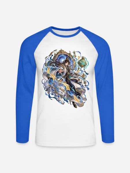 Drachenmeister und Sternenpfad - Unisex Baseballshirt langarm - Weiß/Royalblau