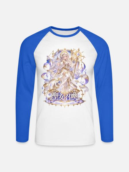 Heilige Schimmergöttin mit goldenem Stab - Unisex Baseballshirt langarm - Weiß/Royalblau