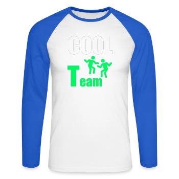 Cooles Team: Neon Green Duo - Unisex Baseballshirt langarm - Weiß/Royalblau - Vorne - Nik (191cm)