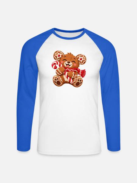 Weihnachtsbär mit Zuckerstange - Unisex Baseballshirt langarm - Weiß/Royalblau