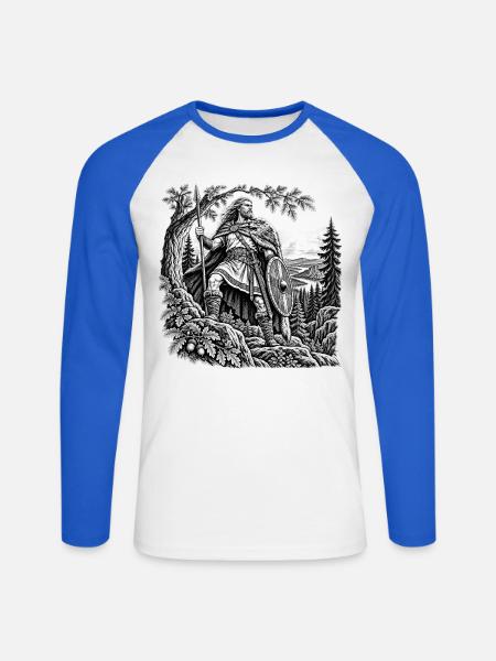 Hermann der Cherusker – Arminius im Eichenwald - Unisex Baseballshirt langarm - Weiß/Royalblau