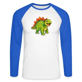 dino - Unisex Baseballshirt langarm - Weiß/Royalblau - Vorne - Nik (191cm)