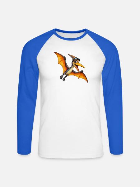 Dino mit Kopfhörer Sonnenbrille - Unisex Baseballshirt langarm - Weiß/Royalblau