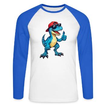 dino-like - Unisex Baseballshirt langarm - Weiß/Royalblau - Vorne - Nik (191cm)