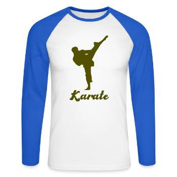 Karate Silhouette Shirt - Unisex Baseballshirt langarm - Weiß/Royalblau - Vorne - Nik (191cm)